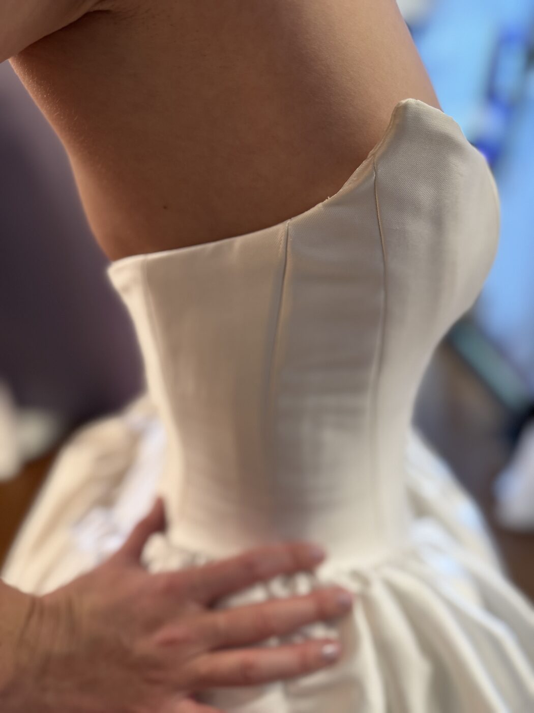 Corset bodice structure rebuilt by hand at Margo West Bridal Couture Dallas TX